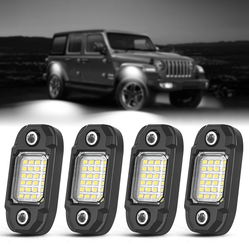 LY8 4 Pods White Rock Lights 24 LEDs Chips Waterproof