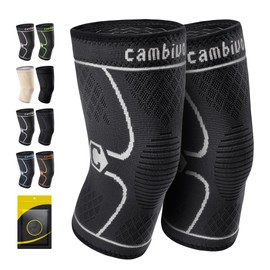CAMBIVO CAMBIVO 2 Pack Knee Brace, Knee Compression Sleeve for Men and Women, Knee Support for Running, Workout, Gym, Hiking, Sports (Gray,Large)