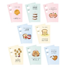 Cute Mini Lunch Box Cards Notecards, Funny Classroom Exchange Cards, Party Favors, For Flowers, Bulk Notecards For All Occasions - Pack of 24 Cards (Punny Food Mini Cards - 24 Cards)