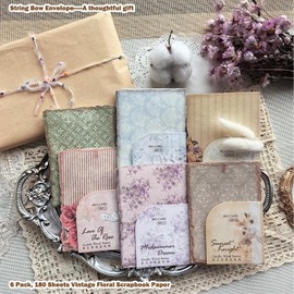 Flartmo 180 Sheets Floral Scrapbook Paper, 6 Pack Scrapbook Junk Journal supplies, Stationery Writing Paper, Decorative Decoupage Paper for Bullet Journaling, Room Décor, Collage Craft Embellishment