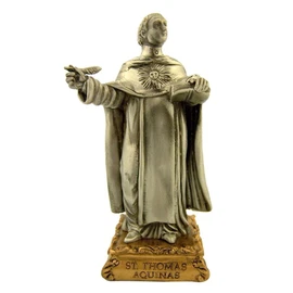 The Michelangelo Liturgical Sculpture Collection Pewter Saint St Thomas Aquinas Figurine Statue on Gold Tone Base, 4 1/2 Inch
