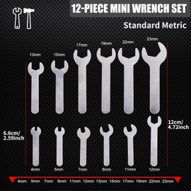 Biqing 12 Piece Spanner Set, 2mm Ultra Thin Open End Wrench, 4-23mm Small Wrench Set, Monkey Wrench