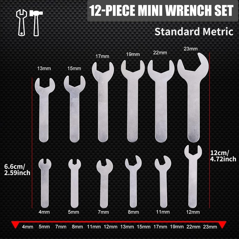 Biqing 12 Piece Spanner Set, 2mm Ultra Thin Open End