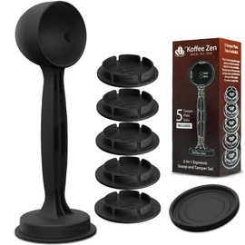 Koffee Zen Espresso Scoop with Tamper, 5 Espresso Tamper Plate Sizes Included (49mm - 58mm), Long Handle Coffee Scoop with 15ml (1 tablespoon) & 30ml Measuring Spoon for Ground Coffee