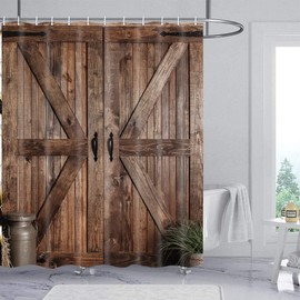 Jipusai Rustic Barn Door Shower Curtain for Bathroom, Retro Countryside Wood Board Bathroom Decor Curtain Sets,Art Vintage Famhouse Western Bath Curtains RV Shower Curtains with Hooks 60X70IN