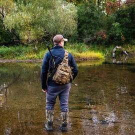 Piscifun Fishing Tackle Bag with Rod & Gear Holder, Lightweight Sling Bag Storge Gear and Equipment, Kaki