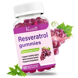 High Purity Resveratrol Gummies, 98% Trans-Resveratrol with Quercetin, Coq 10, Vitamin C, Reservatrol Supplement for Antioxidant, Anti-Aging, 60 Gummies
