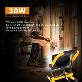 Stanlips 30W LED Work Light, 5000LM Portable Flood Lights, 6ft Cord with Plug & Switch IP66 Waterproof,5000K,Adjustable Working Lights for Workshop, Garage, Construction Site