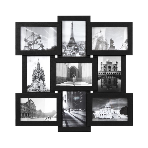 SONGMICS Collage Picture Frames, 4x6 Picture Frames Collage for Wall Decor, 9 Pack Photo Collage Frame for Gallery, Multi Family Picture Frame Set, Glass Front, Assembly Required, Black