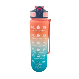 Spinegear 1Liter 32oz Water Bottle | Motivational Water Bottle with Time Marker & Straw | BPA-Free Tritan Leakproof Design, One-Click Open for Hydration Goals (Orange Blue, 1 Litre)