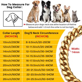 HIAOCEEY 14mm Wide Gold Dog Chain Collar Walking Metal Chain Collar with Design Secure Buckle, 18K Gold Plated Cuban Link Strong Heavy Duty Chew Proof for Small Medium Big Dogs（30cm, Gold)