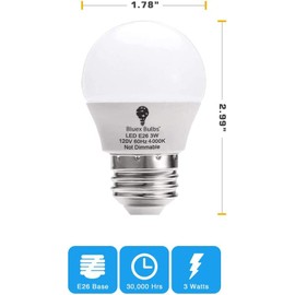 Bluex Bulbs 8 Pack BlueX 3W G14 LED Light Bulb 4000K Cool White - 25W Equivalent - E26 Base 120V - Small Night Light Bulbs for Bedroom, Ceiling Fan, Table Lamp, Kitchen, Pendant Fixtures, Dinning Room