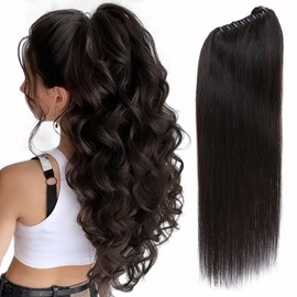 SEGOHAIR Claw Clip Ponytail Hair Extensions Human Hair, 20 Inch Ponytail Extension Natural Real Hair Straight Remy Hair Picecs-Natural Black(130g）