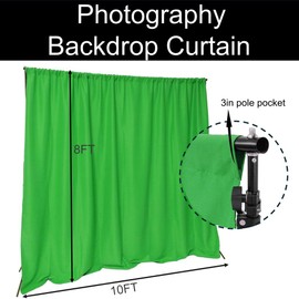King Mills 10x8 ft Green Backdrop Curtain for Photography, Also Serving as Background for Golf Simulators for Home, Streaming Backdrop, Podcast Background, Zoom Backdrop.