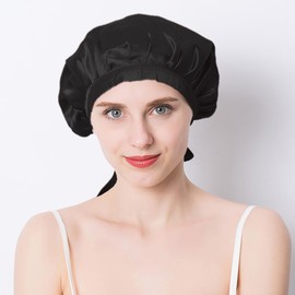 Vivi Idee® 100% Mulberry Silk Shower Cap, Sleeping Cap, Luxurious Hair Care, Breathable, Elastic, Stylish with Band (Black)