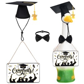 Graduation Grad Porch Goose Outfit Sign 2025 Goose Black Graduation Hat with Yellow Tassel and Bow Tie for 23"/ 17" Lawn High Cement or Plastic Goose for Outdoor Patio Yard Statue Goose Decoration