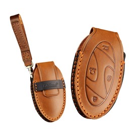 KUNIO Car Key Fob Cover Fit for Hyundai燝randeur Ioniq?燢ONA?023 Key Protective Cover Keychain Leather Key Holder A Brown