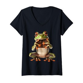 Womens Frog Chocolate V-Neck T-Shirt