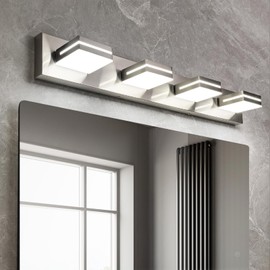 OKELI 4 Lights Bathroom Vanity Light Fixtures Brushed Nickel LED Dimmable Vanity Light Over Mirror Modern Wall Mounted Lighting Fixture, 350° Rotatable Lamp Head 32W Cold White 6000K ETL Listed