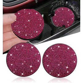 NBTEPEM NBTEPEM 2pcs Bling Car Cup Holder Coaster, 2.75 inch Anti-Slip Shockproof Universal Fashion Car Coasters Insert Bling Crystal Rhinestone Automotive Interior Accessories for Women (2 pcs, Rose Red)