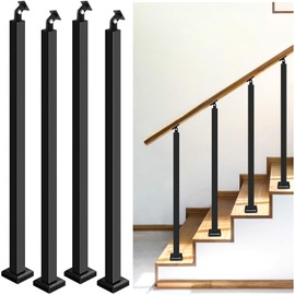 Zwinz Heavy Duty Steel Stair Baluster Posts 4 Pack, 270° Adjustable Metal Railing Stair Post, 35'' Height Railing Spindles for Deck, Balcony, Stair