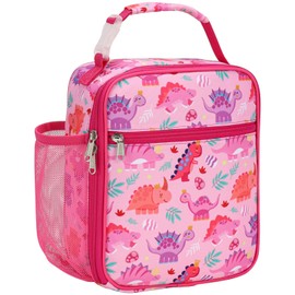 BrainyBees Kids Lunch Bag Girls - Insulated Kids Lunch Box Reusable Girls Lunchbox with Water Bottle Holder Toddler Lunch Tote Bag for School Daycare, Pink Dinosaur