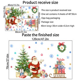 Christmas Wall Decals 4 Pcs Vinyl Christmas Wall Stickers Removable Santa Wall Murals Peel and Stick Wall Decor for Bedroom Living Room Nursery Xmas Winter New Year Party Supplies