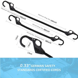 XSTRAP STANDARD 10-Pack Bungee Cords with Finger-Hole Hooks - Enhanced 3X Strength, Elastic Stretch from 48" to 72" - Ideal for Securely Fastening Cargo, Auto, Truck, RV, Boat, & Garage Organization