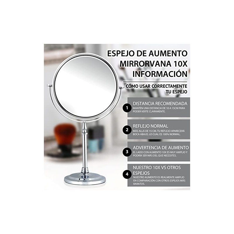 Mirrorvana Espejo de Mesa con Aumento 10X y Giro 360°