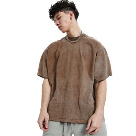 Men's Oversized t-Shirt Cotton Unisex Short Casual Vintage Short Sleeves wash Solid Basic tee Tops,Khaki 30