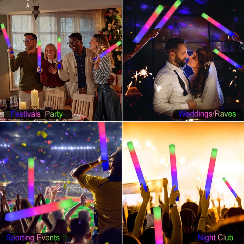 LifBetter Light Up Glow Sticks Bulk, LED Foam Sticks in