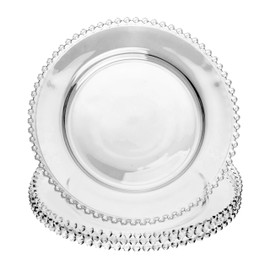 WOLFF - Set of 4 Pearl Beaded Crystal Dinner Plates - Clear Glass Plates, Dinner Accessories, Crystal Kitchen Utensils Set - Luxury Glasswear, Dish Set - Clear, 11 inches