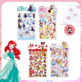 Kids Stickers, 300+ Cartoon Princess Stickers Party Favour Set for Girls Boys Removable 3D Cartoon Stickers Crafts Notebook Stickers for Children Age 6-12, Theme Party Decoration, Water Bottle