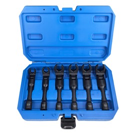 TradeINArt 6PCS Long Flex Head Crows Foot Line Wrench Set, 3/8" Drive Injector Fuel Line Crowfoot Flare Nut Socket Wrench Metric 12-19 mm