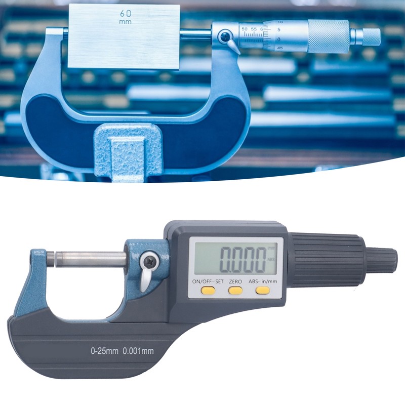 Digital Micrometer 0.00005in/0.001mm Resolution Professional Thickness Measuring Tools 0‑25mm