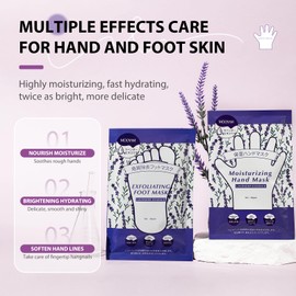 GUOYAOLIFU Hydrating Hand Foot Masks Set,Moisturizing Hand Mask for Dry Hand,Exofliating Foot Mask for Peeling Away Dead Skin Calluses,5 Pack Glove Mask&5 Pack Socks Mask for Women（Lavender）