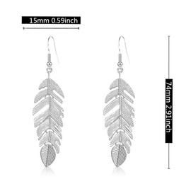 NUNAGIN Bohemian Floating Feathers Dangle Earrings - Long Hanging Metal Link Leaf Drops for Women -Lightweight Layered Dangling Leaves Hook Earrings (Silvery)