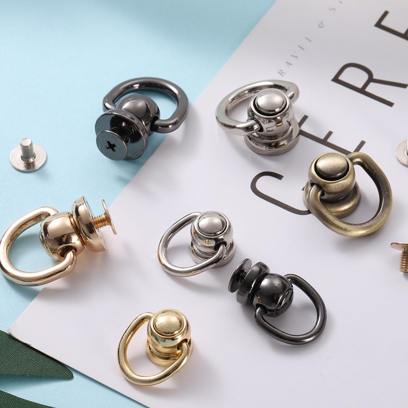sourcing map Metal Ball Studs Rivets D Ring, 8 Pcs