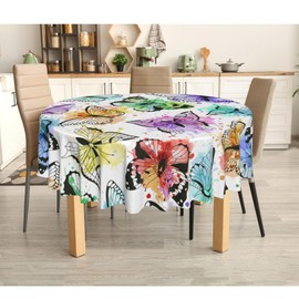 Beautiful Butterflies Silhouettes Tablecloth 60 Inch Round Table Cover, Watercolor Spots Waterproof Table Cloth Cover, Round Polyester Tablecloth for Outdoor Picnic Camping and Kitchen Dining Party