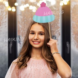 HAIKING Shower Photo Booth Props, 25 PCS Gender Reveal Photo Booth Props for Cupcake Toppers, Photo Props, Birthday Party (Pink)