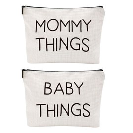 Mommy and Baby Bag Set Canvas Pouch Set Black Keepsake for New Mothers Travel Toiletry Bag for Baby Stuff, Mother's Day Gifts, Set of 2