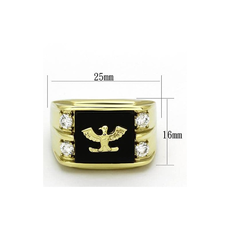 YourJewelleryBox Mens eagle ring gold onyx military cz 18kt stainless