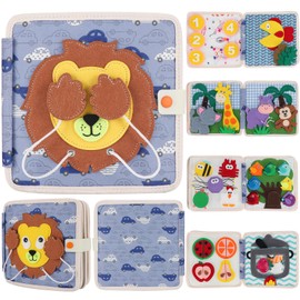 KIDS KING Toddler Busy Board Montessori Toys, Sensory Board Educational Activities for Learning Fine Motor Skills, Travel Toys for Airplane Car, STEM Toy Gift for Girls Boys Age 3+ (Lion)