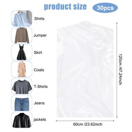 60 x 120 cm Disposable Hanging Garment Bags Transparent Short Clothes Protection Cover Long Clothes Film Storage Clothes Cover Suit Bag Clothing Dust Cover for Suits, Shirts, Jackets