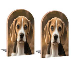 3D Beagle Dog Book Ends Decorative Wood Bookends for Shelves Kids Room Desk Home Office Book Stoppers for Magazines,Books, DVDs, 1 Pair/2 Pieces(5x3.1 in)