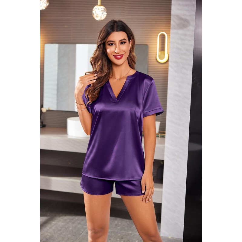 Ekouaer Silk Pajamas for Women Short Sleeve Satin Sleepwear Two-piece