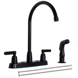 VAPSINT Black Kitchen Faucet with Side Sprayer, Matte Black 2 Handle Faucet for Kitchen Sink with Pull Out Sprayer, Stainless Steel 8 inch High Arc Faucets 3 or 4 Hole for Rv Camper Laundry