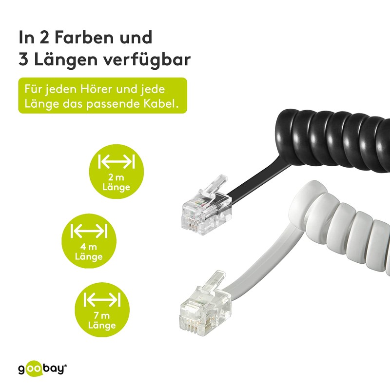 Goobay 68003 Telephone Cable RJ10 Plug Telephone Handset Cable Spiral