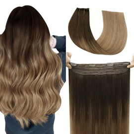 SAFIRENY Wire Hair Extensions Real Human Hair Highlights Invisible Wire Hair Straight Remy Extensions Dark Brown to Dirty Blonde Hair Extensions for Women 18inch 85g(#2/6/18-18inch)