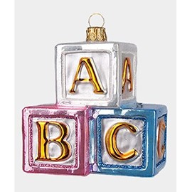 Pinnacle Peak Trading Company ABC Building Blocks Toy Polish Glass Christmas Ornament Tree Baby Decoration